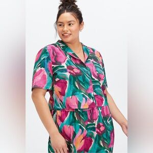 New Fabletics Painted Tulip Satin 2 Piece Floral Lounge Pajama Sleepwear 1XL 2XL